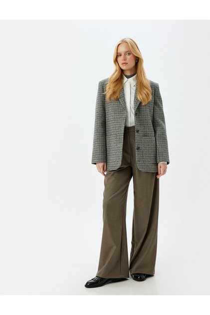 Pleat Detailed High Waist Fabric Palazzo Trousers with Pockets