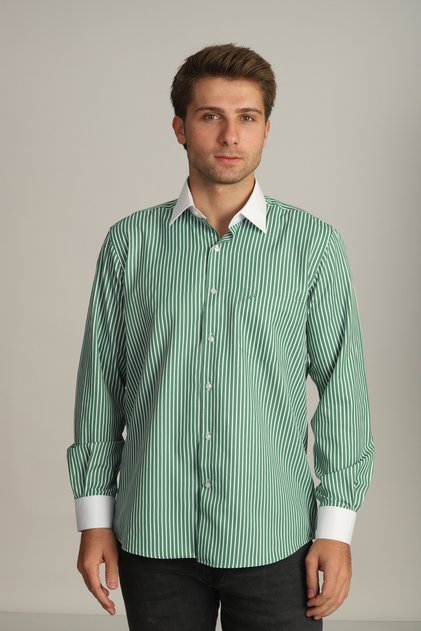 Regular Fit Striped White Collar Cuff