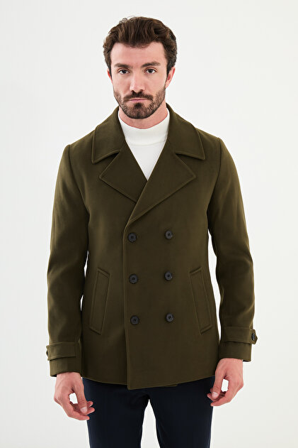Mcr Çizgili Slim Fit Torba Cep Hakim Yaka Kadife Erkek Trenchcoat