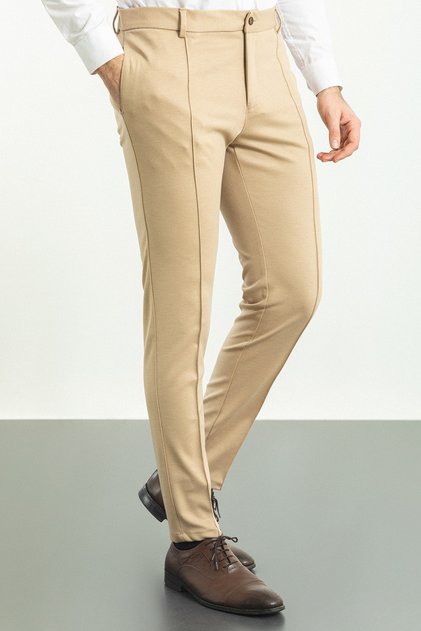 Super Slim Fit Çizgi Detaylı Erkek Pantolon Bej - 38100.22K