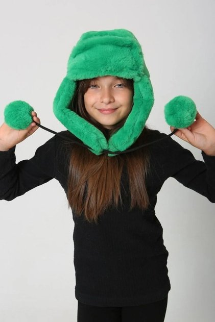 Children's plush hat with fur ears rkş-ç-04 benetton