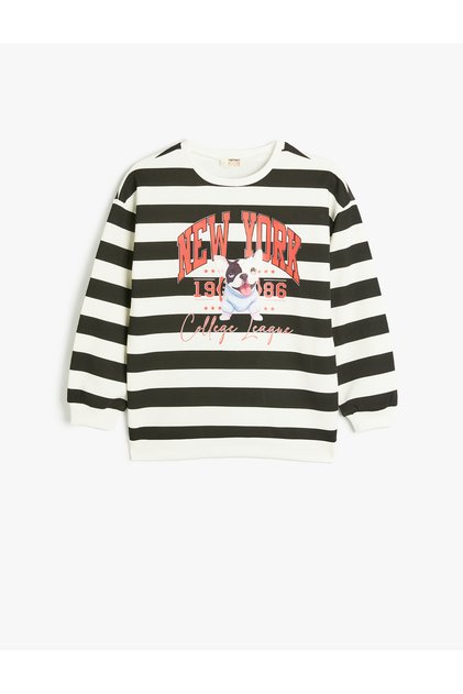 Sweatshirt Köpek Baskılı Bisiklet Yaka Uzun Kollu Şardonlu