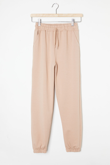 Cream Waist and Leg Elastic Basic Boys School Sweatpants 16257