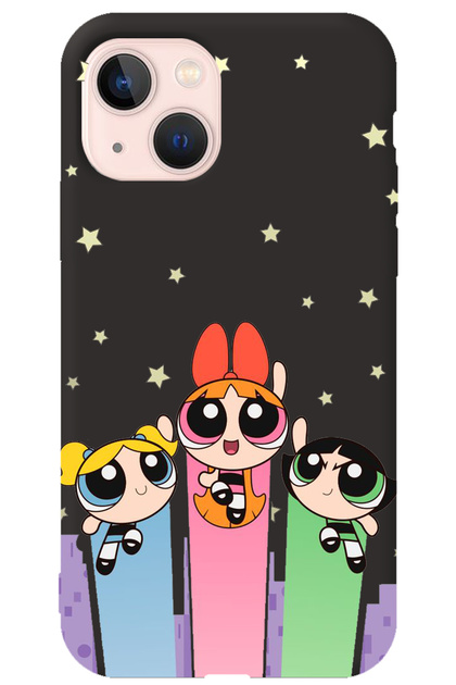iPhone 15 Black Inner Velvet Puff Girl Power Patterned Silicone Phone Case