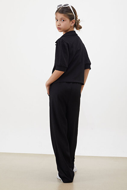 Cansın Mini Siyah Croplu Gömlekli Kız Çocuk Pantolonlu Alt Üst