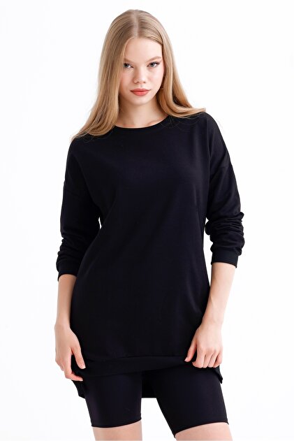 Trendyol Maglia Di Tuta Donna – Felpa Corta In Cotone 100%, Nera, Modello Crop Di Base