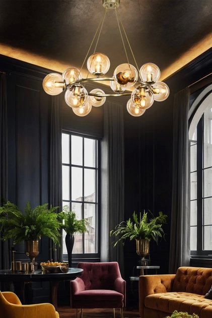 Vio Eskitme Sarı Çember Salon Avize Sarkıt Avize Tavan Sarkıt Avize, Modern Sarkıt Avize Eskitme Sa