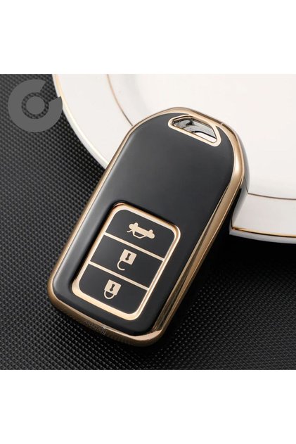 Honda Compatible Civic, Fc5, Hr-V, Cr-V, City Gold Edge Tpu Key Case Cover (Black)