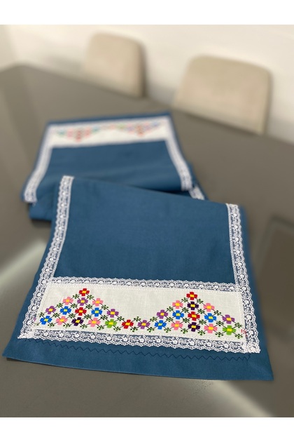 Indigo Color Cross Stitch Processing Runner
