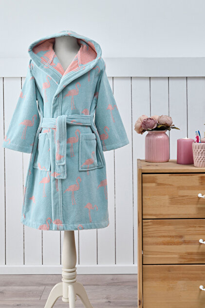 Junior Flamingo Kapüşonlu Kadife Çocuk Bornozu 5/6 Yaş