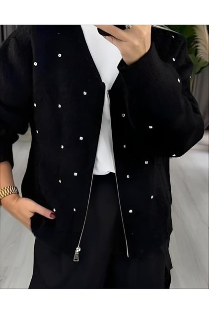 Taşlı Fermuarlı Hırka