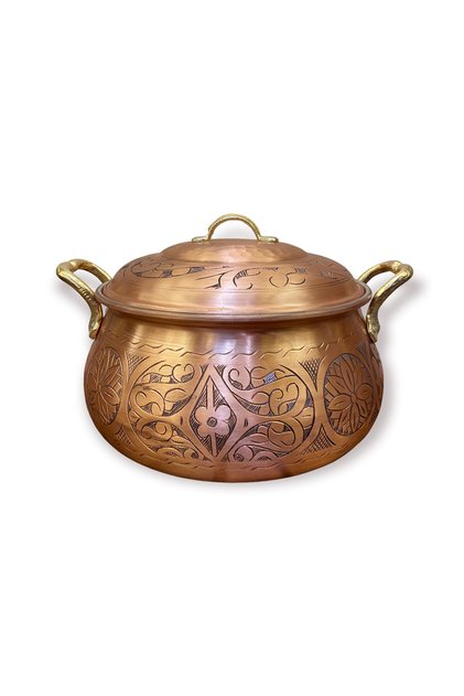 Embroidered Copper Casserole Pot No:3