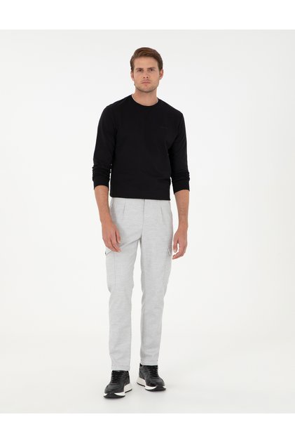 Light Gray Carrot Fit Jogger Canvas Trousers 50292496-Vr001