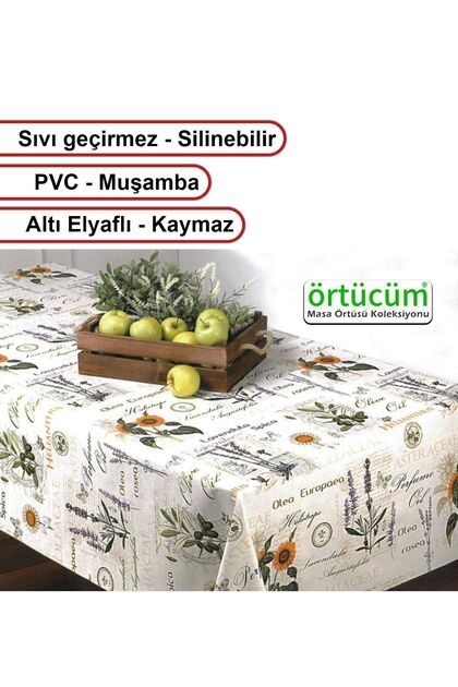 Pvc Muşamba Mutfak Masa Örtüsü Ayçiçek Lavanta Desenli Elyaflı Silinebilir Leke Tutmaz Sıvı Geçirmez