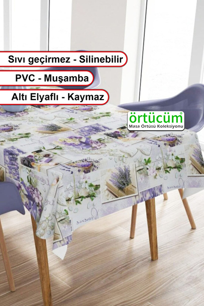 Lavanta Desenli Astarlı Pvc Muşamba Mutfak Masa Örtüsü Leke Tutmaz Silinebilir