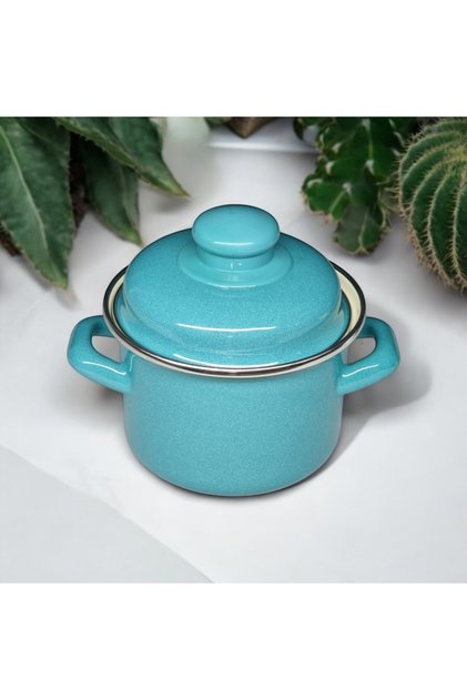 Luxury Enamel Sauce Food Mini Pot for Boiling Eggs 12cm 900ml Turquoise