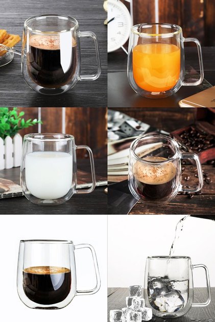 2Pcs 250ml Double Wall Insulated Glass Coffee Cup - Espresso, Coffee, Milk, Hot & Cold Beverages