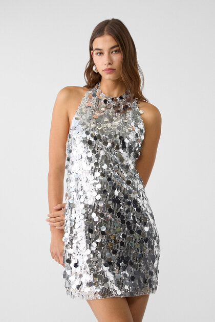 sachin and babi light blue dress SUNSIOM Women Sparkly Sequin Dress V-Neck Sleeveless Tie-Up Halter Neck  Backless A-line Dress Summer Party Mini Dresses