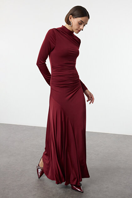 burgundy bridal dress WEDTREND Women Elegant Burgundy Mother Of the Bride Dress with Lace  Appliques A Line V Neck Chiffon Long Formal Dress main image 1