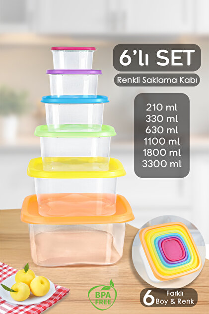Meleni Home 6'lı Kare Erzak Gıda Saklama Kabı Seti - Mikrodalga ve