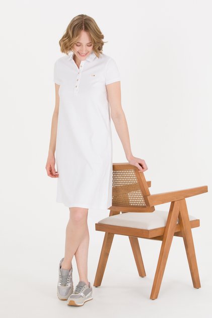 Women's White Polo Neck Knitted Dress 50269546-Vr013