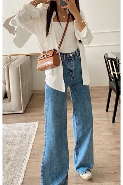 Meva X 90's Blue Kar Palazzo Jean Women's Power Lycra High Waist Gathering Jeans