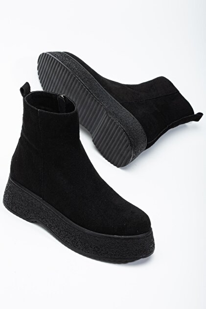 Women's Boots, Black, Thick Sole, Suede, Laceless, Flat