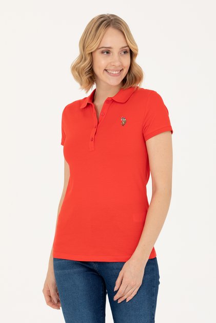 Women's Red Polo Neck T-Shirt 50262715-Vr030