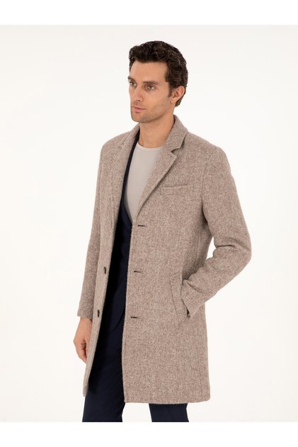 Açık Kahverengi Slim Fit Yün Karışımlı Palto 50293729-VR002