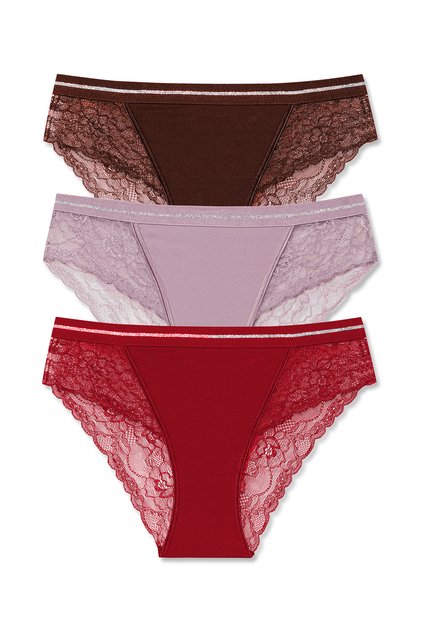 3-Piece Interlock Lace Detailed Glittery Elastic Waist Slip Women's Panties