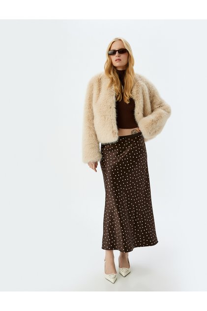 A-Line Slim Fit Midi Length Laced Satin Skirt