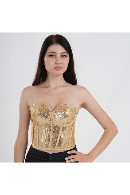Gold Korse Büstiyer Pul Payetli Model