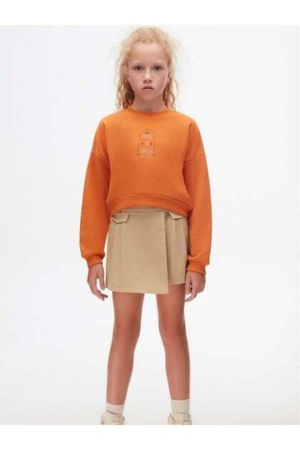 Kız Çocuk Pamuklu İki İplik Crop Sweatshirt