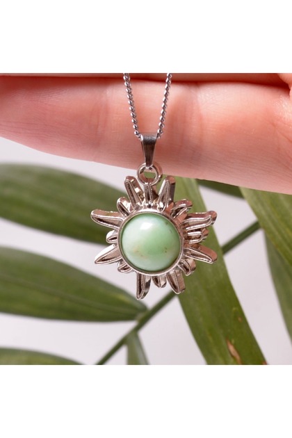 Chrysoprase Stone Sun Necklace