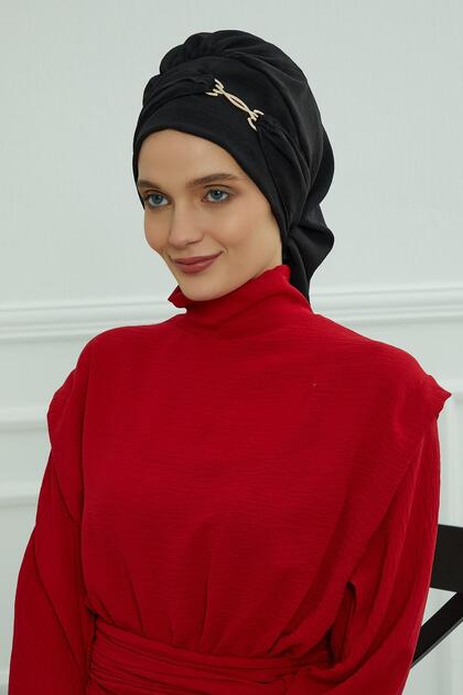 Ready-Made Turban with Accessories, Black, Ht-93