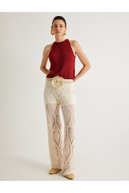 X Selected by Melis Ağazat - Halter Neck Crochet Top Sleeveless Openwork