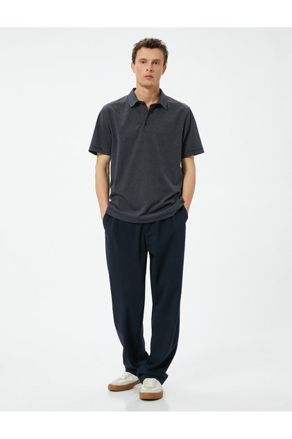 Textured Short Sleeve Polo Collar T-Shirt