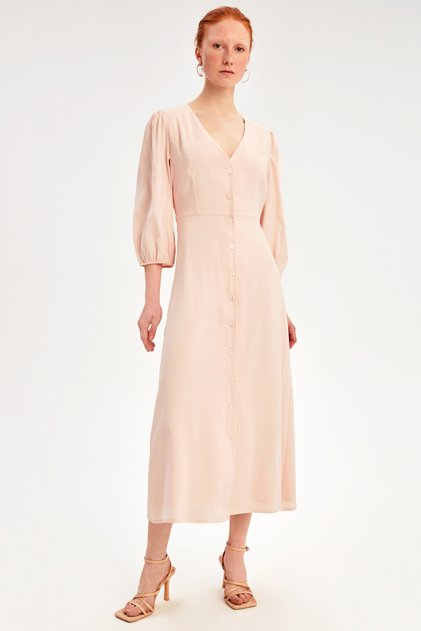 Freya Regular Fit V-neck Midi Length Powder Color Dress