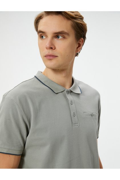 Polo Collar T-Shirt Slim Fit Buttoned Short Sleeve Ribbed