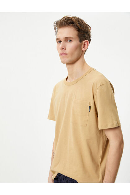 Crew Neck T-Shirt Pocket Detailed Short Sleeve Cotton