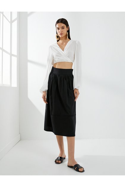 Midi Skirt High Waist Cotton