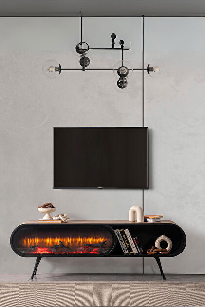 Breda Home Concept Duo V2 Mdf Şömineli Ceviz Tv Ünitesi Tv Sehpası