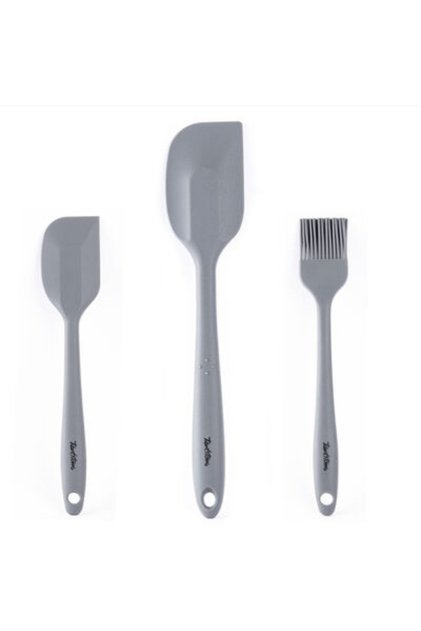 Gray Colored 3-Piece Silicone Spatula and Brush Set