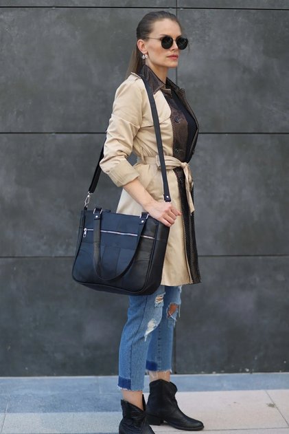 Women's Black Genuine Leather Large Shoulder Bag