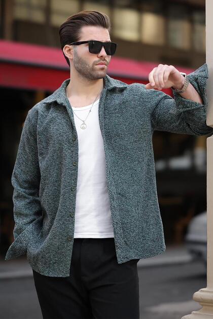 Green Patterned Men's Jacket Shirt E6755