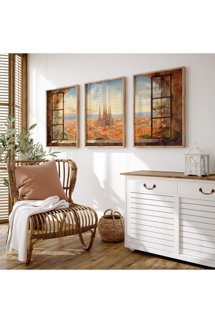 Wooden Framed 3 Piece Abstract Painting Home Home Living Room Bedroom Balcony Decor Qmrc45