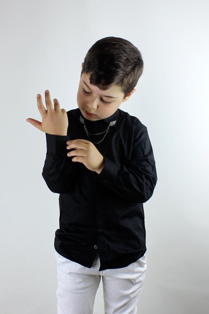 Boy's Chain Collar Shirt Black
