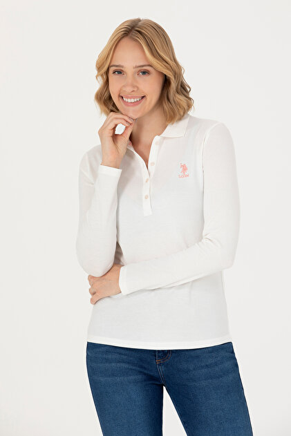 Women's Ecru Basic Polo Neck Sweatshirt 50271573 -Vr019
