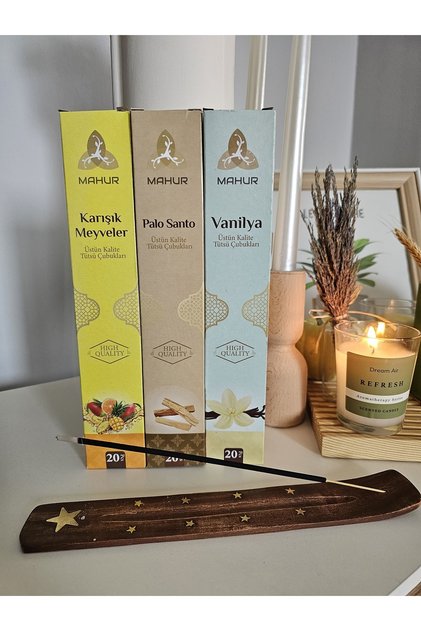 4'lü Tütsü Seti, Karışık Meyveler, Palo Santo, Vanilya Tütsü Kayığı (TOPLAM 60 ADET TÜTSÜ ÇUBUĞU)