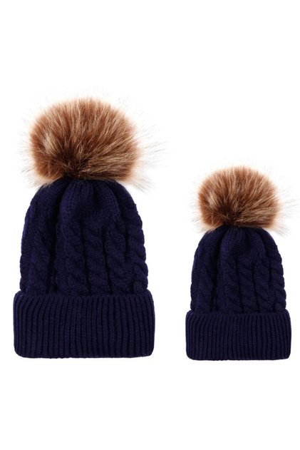Set caciuli mama copil cu un pampon Drool (Culoare: Bleumarine)